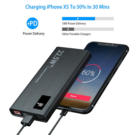1Pc 1W Mah Power Bank Portable Charger External Battery Pack 22.5W Super Fast Charging PD QC 3.0 With LED Display Fit For IOS Phone