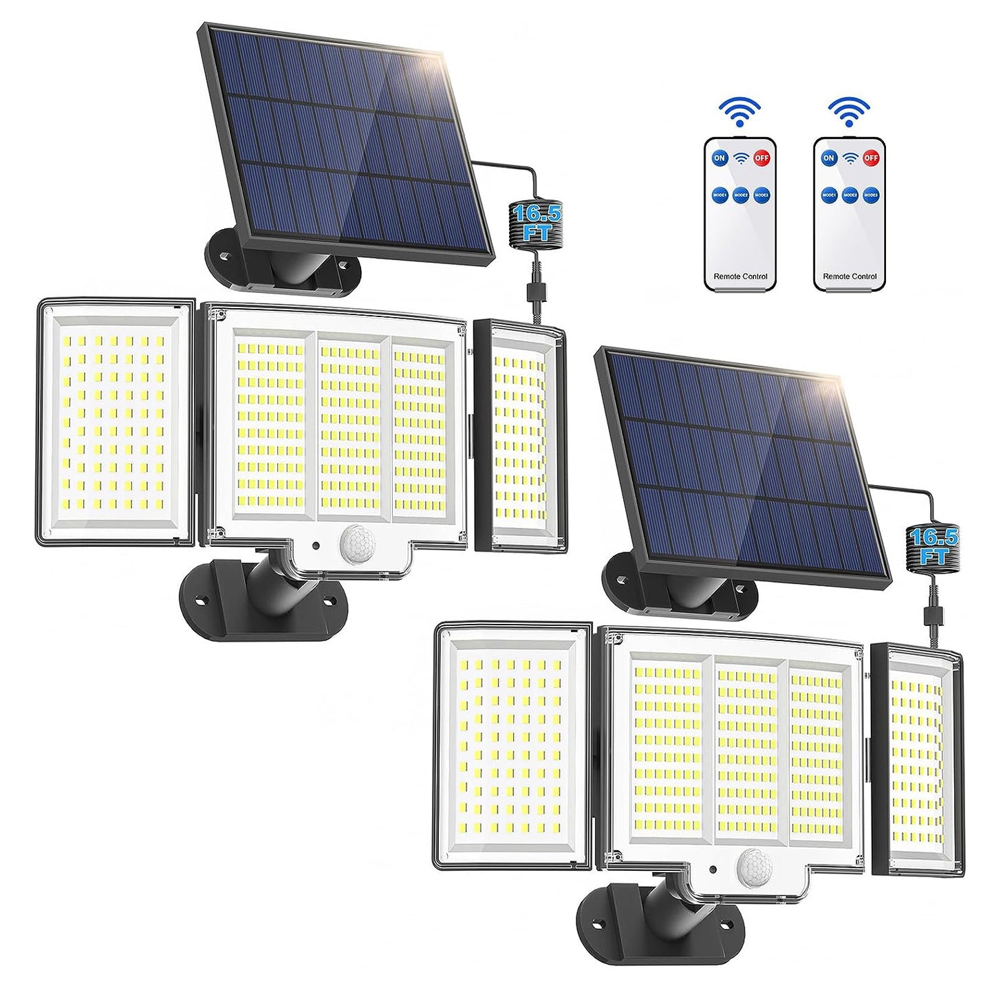 1,2 Pack Solar Lights Outdoor 348 LED Motion Sensor Lights With Remote Control  3 Head Waterproof