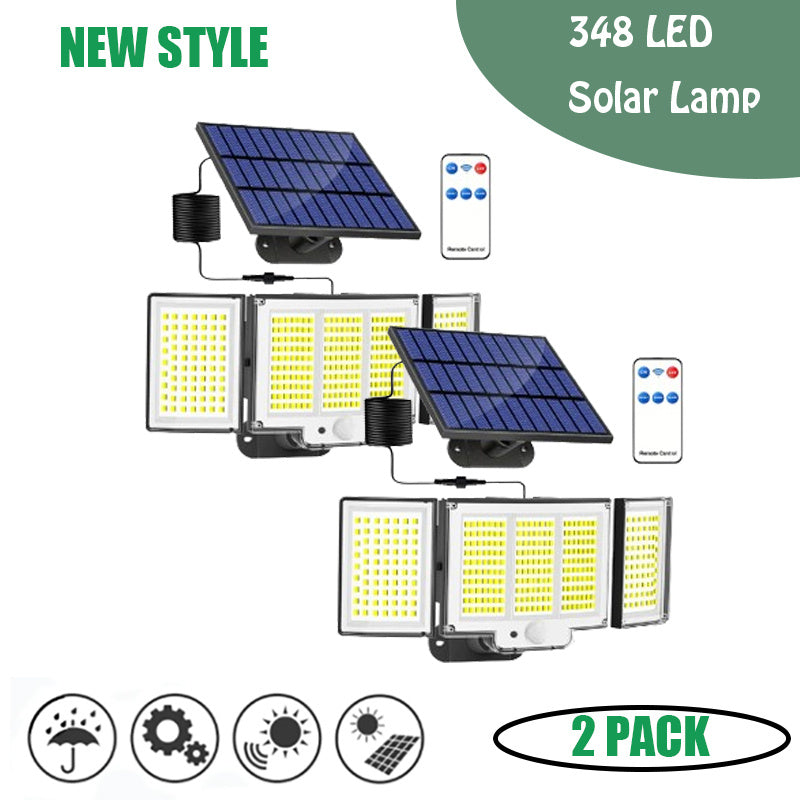 1,2 Pack Solar Lights Outdoor 348 LED Motion Sensor Lights With Remote Control  3 Head Waterproof