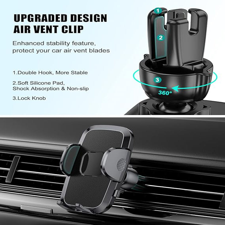 Phone Mount For Car, 4 In 1 Universal Car Phone Holder Mount For Dashboard Air Vent, Super Suction