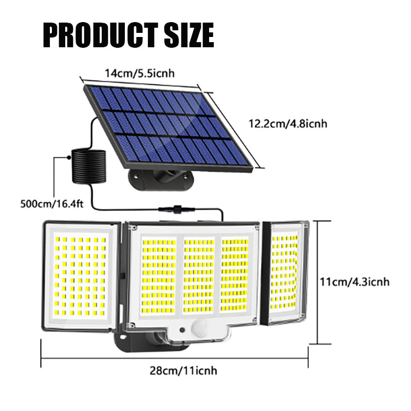 1,2 Pack Solar Lights Outdoor 348 LED Motion Sensor Lights With Remote Control  3 Head Waterproof