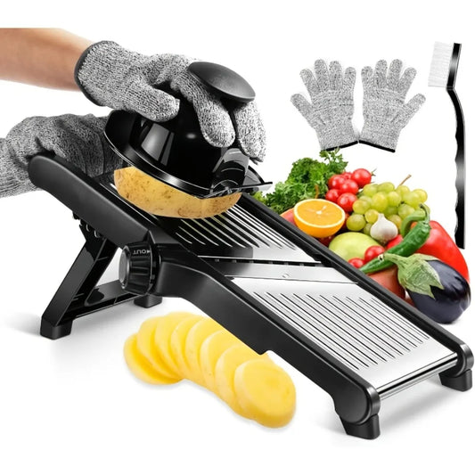 Stainless Steel Mandoline Slicer – Adjustable Food Chopper with 5 Blades & Hand Guard for Vegetables and Fruits, Easy to Clean【free shipping】