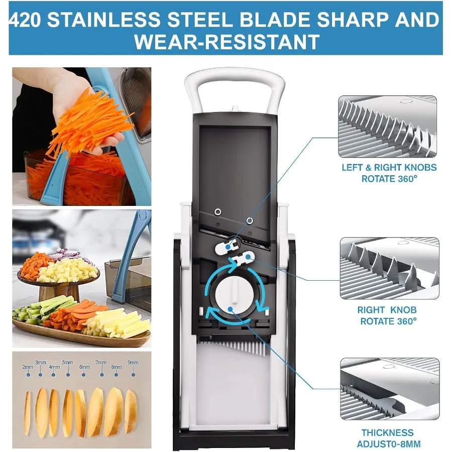 Upgraded All-in-1 Mandoline Slicer for Kitchen with Adjustable Blade: Detachable Design for Efficient Slicing Dicing Shredding 【free shipping】