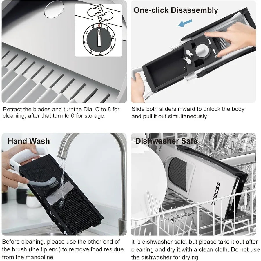 Upgraded All-in-1 Mandoline Slicer for Kitchen with Adjustable Blade: Detachable Design for Efficient Slicing Dicing Shredding 【free shipping】