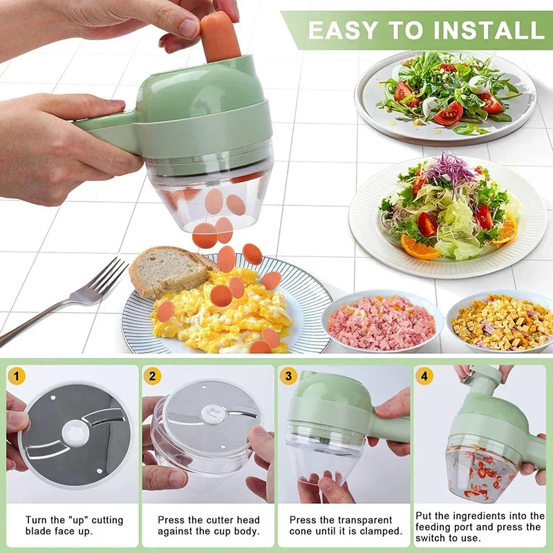 4In1 Electric Vegetable Cutter Set Handheld Wireless Electric Garlic Masher Food Chopper Meat Grinder Machine Food Peel Slice 【free shipping】