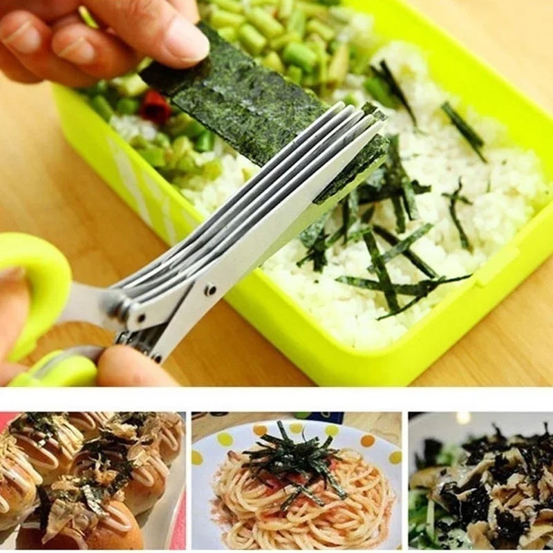Muti-Layers Kitchen Scissors Stainless Steel Vegetable Cutter Scallion Herb Laver Spices cooking Tool Cut Kitchen Accessories 【free shipping】