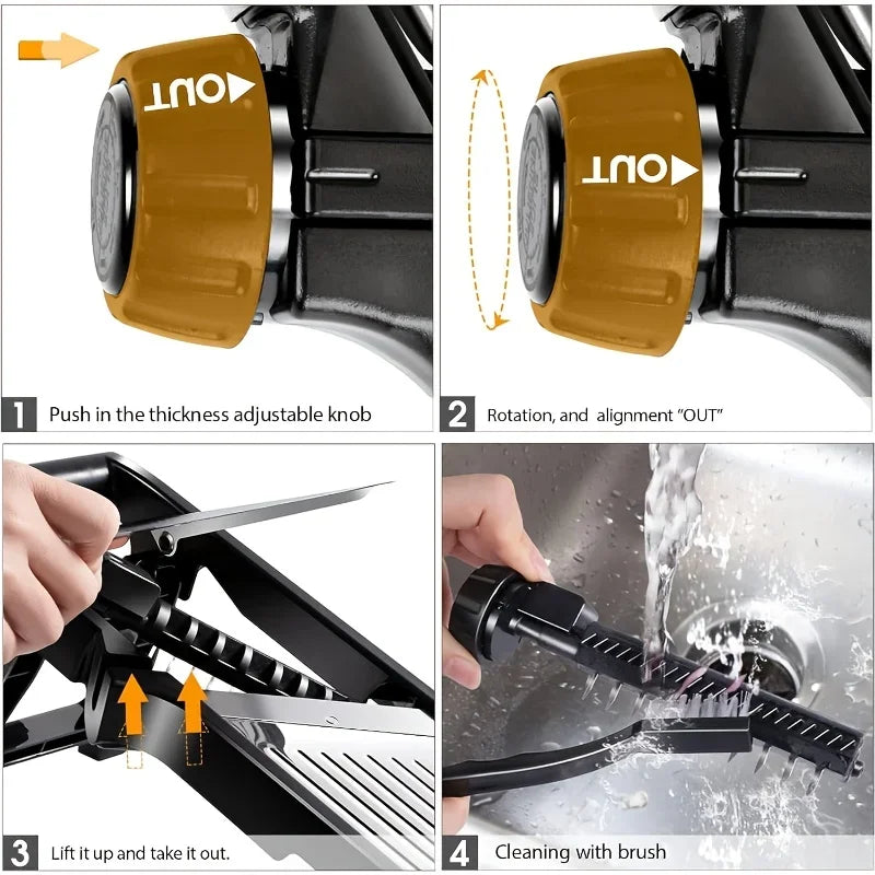 Stainless Steel Mandoline Slicer with 5 Interchangeable Blades and Safety Holder,Adjustable Vegetable & Fruit Cutter for Kitchen【free shipping】