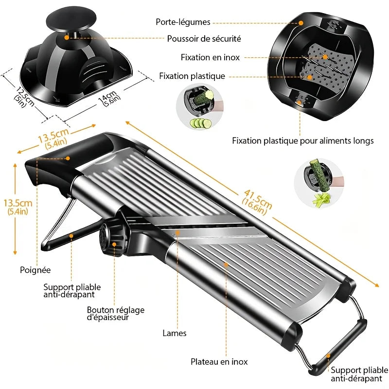 Stainless Steel Mandoline Slicer with 5 Interchangeable Blades and Safety Holder,Adjustable Vegetable & Fruit Cutter for Kitchen【free shipping】