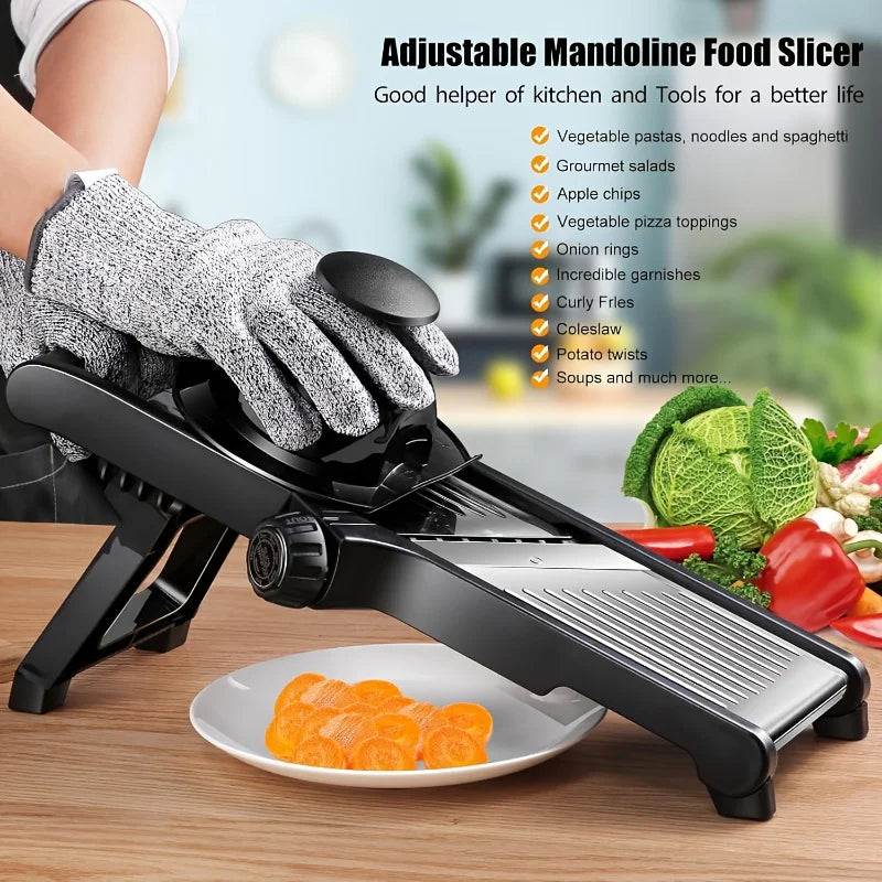 Stainless Steel Mandoline Slicer with 5 Interchangeable Blades and Safety Holder,Adjustable Vegetable & Fruit Cutter for Kitchen【free shipping】