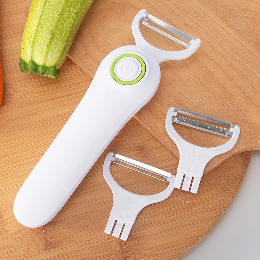 Fruit Vegetables Peeler with 3 Cutter Heads Skin Scraper USB Rechargeable Stainless Steel Safety Lightweight Home Kitchen Tool 【free shipping】