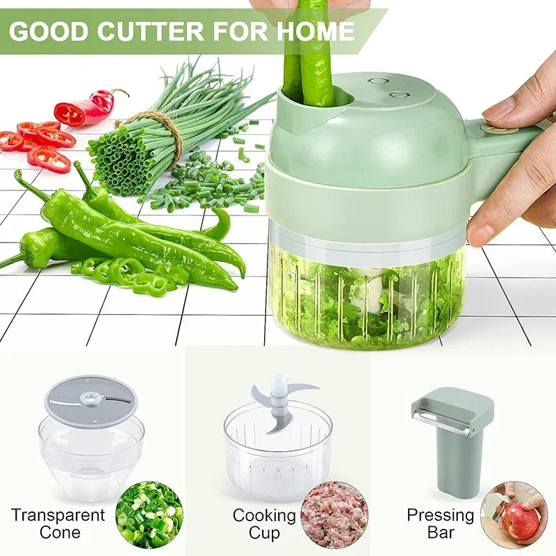 4In1 Electric Vegetable Cutter Set Handheld Wireless Electric Garlic Masher Food Chopper Meat Grinder Machine Food Peel Slice 【free shipping】