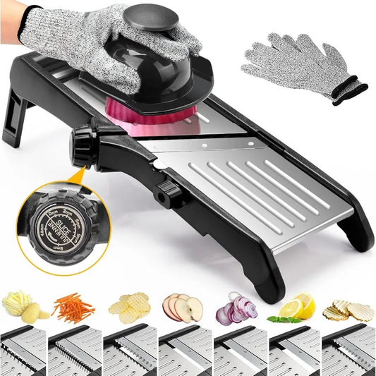 Mandoline Food Slicer for Kitchen with Adjustable Stainless Steel Blades 7in1 MultiFunction Vegetable Slicer for Onions Potatoe 【free shipping】