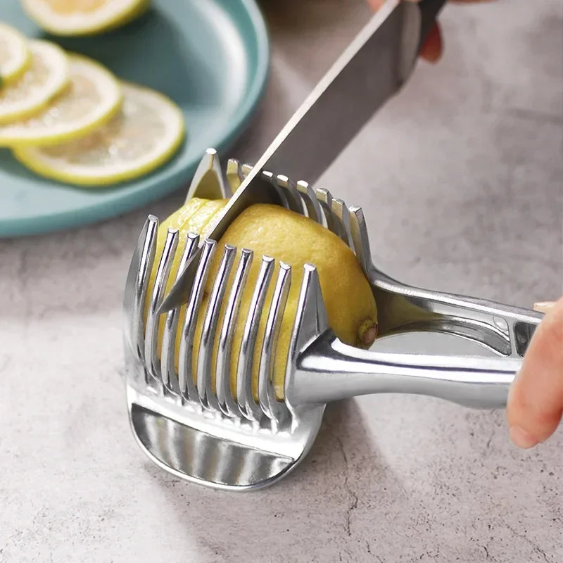 Kitchen Gadgets Handy Stainless Steel Onion Holder Potato Tomato Slicer Vegetable Fruit Cutter Safety Cooking Tools Accessories【free shipping】