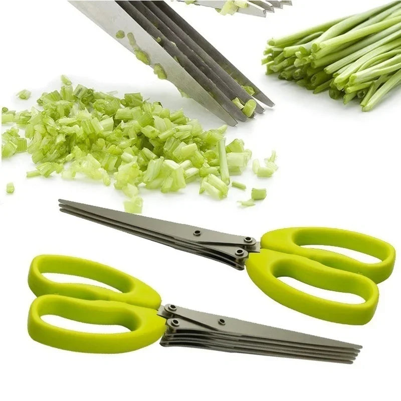 Muti-Layers Kitchen Scissors Stainless Steel Vegetable Cutter Scallion Herb Laver Spices cooking Tool Cut Kitchen Accessories 【free shipping】