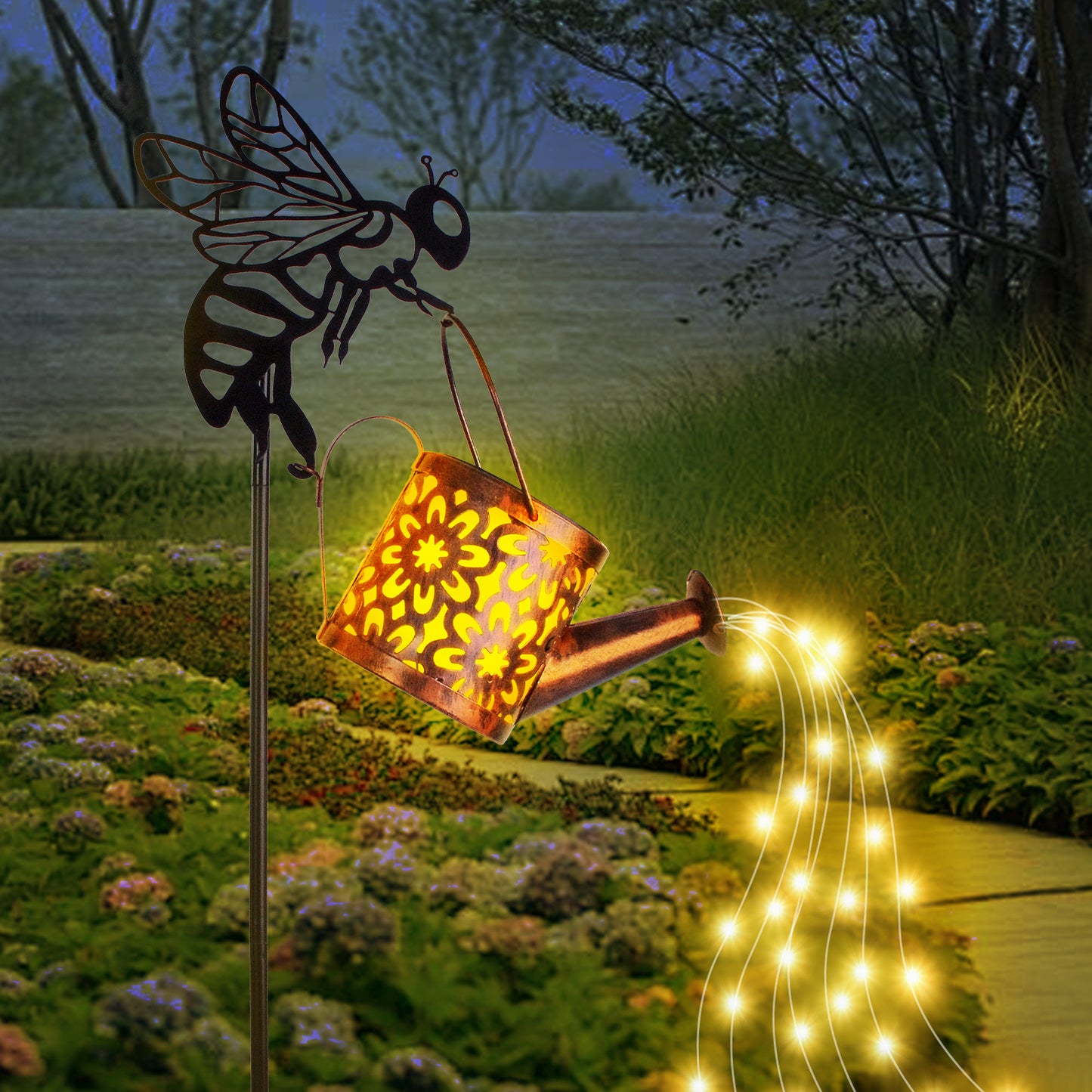 Solar Garden Lights Outdoor Decoration,Flower-shaped Lights Metal Solar Watering Can Lights Outdoor Waterproof, Small Patio Light Yard Lawn Pathway Decor, Gardening Gifts Solar Lantern Out