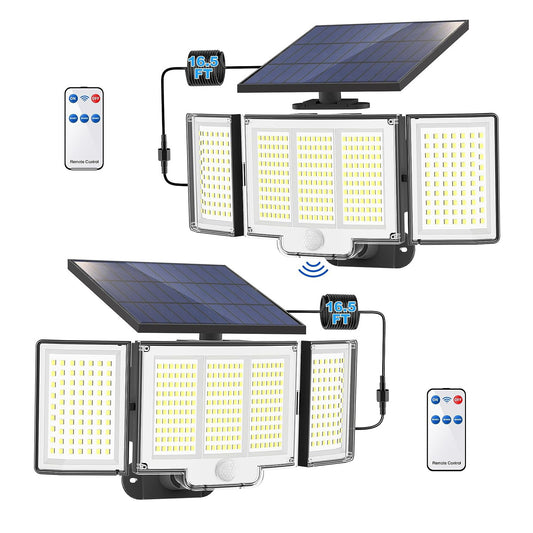 1,2 Pack Solar Lights Outdoor 348 LED Motion Sensor Lights With Remote Control  3 Head Waterproof