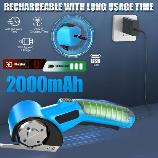 Cordless Electric Scissors, USB Rechargeable Electric Box Cutter With Safety Lock, Fabric Scissors, Electric Rotary Scissors For Cardboard Carpet Leather Plastic, Sewing Tools, Box Cutter, Replaceable